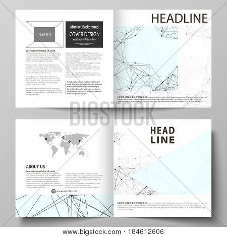 Business templates for square design bi fold brochure, magazine, flyer, booklet or annual report. Leaflet cover, abstract flat layout, easy editable vector. Chemistry pattern, connecting lines and dots, molecule structure on white, geometric graphic backg