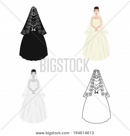 Bride in a beautiful wedding dress.Wedding single icon in cartoon style vector symbol stock web illustration.