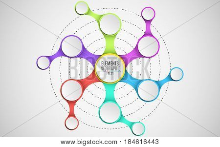 3d elements of infographics for your business projects. Empty paper three-dimensional circles in the style metaball. A chain of objects. Multicolored connections. Vector illustration in a flat style. EPS 10