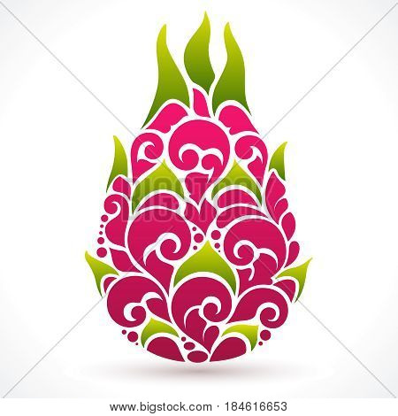 Vector illustration Dragon fruit - symbol, icon, design element. Abstract Ornamental pattern pitaya on white background