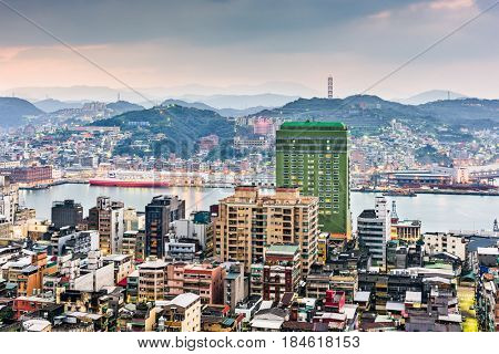 Keelung, Taiwan skyline at twilight.