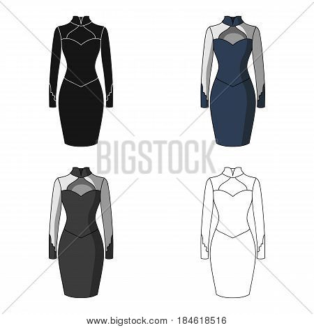 Strict two-color female dress to the knee. Dresses working style.Women clothing single icon in cartoon style vector symbol stock web illustration.