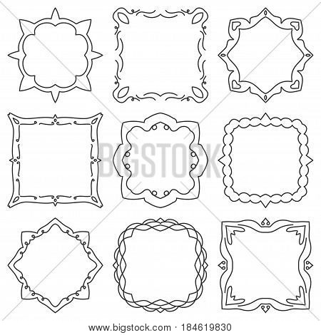 Doodle set hand drawn element for frames, logo, yoga, ethnic design. Set No. 17 of 9 items. Vector illustration.