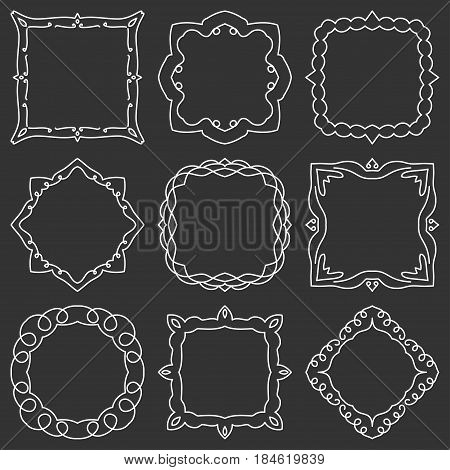 Doodle set hand drawn element for frames, logo, yoga, ethnic design. Set No. 16 of 9 items. Vector illustration.