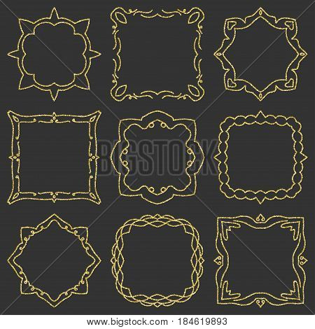 Doodle set hand drawn element for frames, logo, yoga, ethnic design. Gold, glitter, glitter. Set No. 10 of 9 items. Vector illustration.