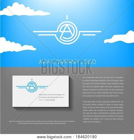 Logo design for avia company, plane construction company, avia traffic company. Vector logo has capital A letter in the center. Business card design included.