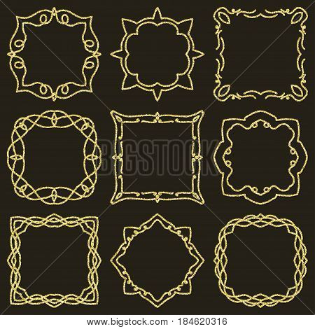 Doodle set hand drawn element for frames, logo, yoga, ethnic design. Gold, glitter, glitter. Set No. 5 of 9 items. Vector illustration.