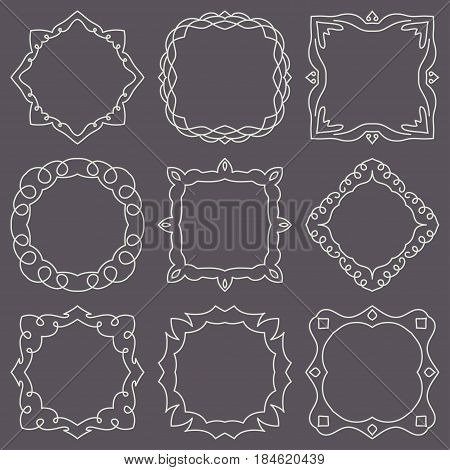 Doodle set hand drawn element for frames, logo, yoga, ethnic design. Set No. 20 of 9 items. Vector illustration.