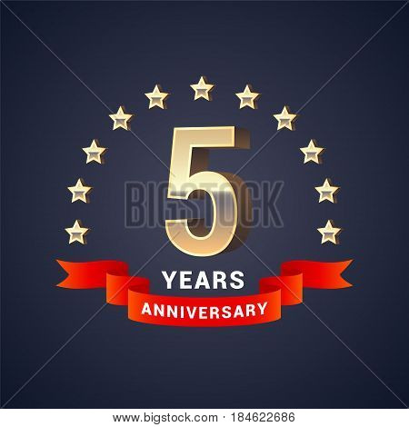5 years anniversary vector icon logo. Graphic design element with golden 3D numbers for 5th anniversary decoration