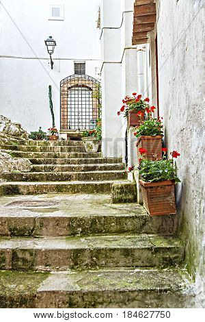 Italian city of Sperlonga, ancient yard in summer