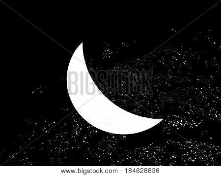 Silent black night sky with moon, stars and clouds