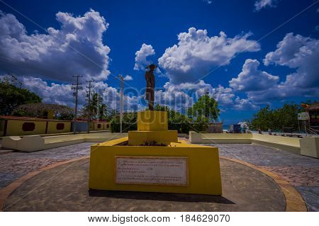 COZUMEL, MEXICO - MARCH 23, 2017: A beautiful monument of capellan of Spain army located in the gorgeous city of cozumel.