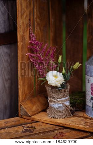 Beautiful Wedding Ceremony Outdoors. Decorated Chairs Stand On The Grass. Wedding Arch Made  Flowers
