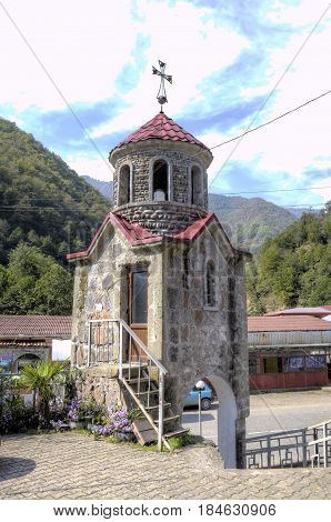 Church of St. George in the village of Zvara on the Adzharis-Tskali River in the mountainous Adzharia. Georgia.