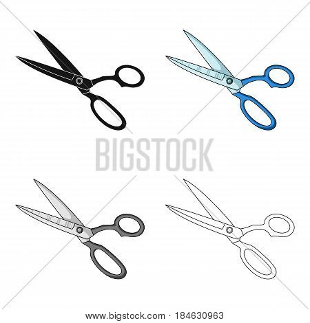 Metal scissors with blue handles.Sewing or tailoring tools kit single icon in cartoon style vector symbol stock web illustration.