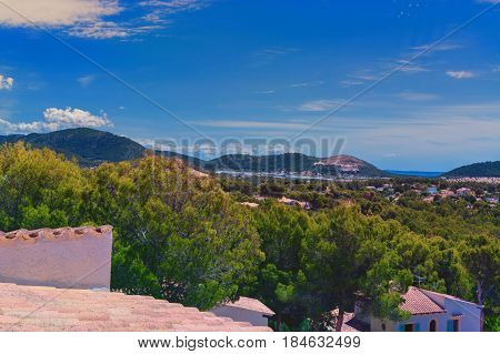Panoramic view from Paguera towards the Bay of Palma Mallorca
