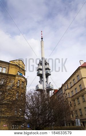 Prague Skyline With Zizkov Television Tower Transmitter