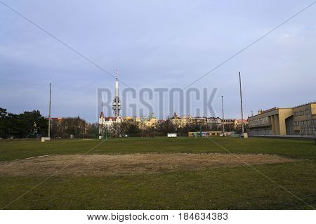 Prague Skyline With Zizkov Television Tower Transmitter
