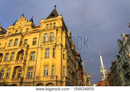 Prague Skyline With Zizkov Television Tower Transmitter