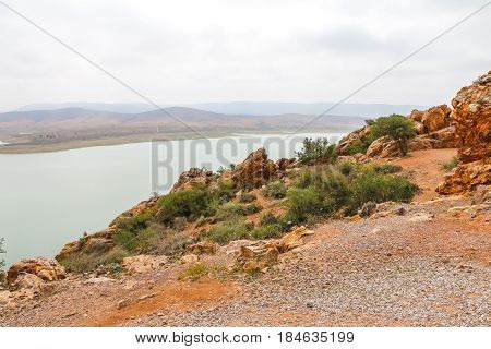 Yellow Mountains, Lake And Beautiful Panoramic View