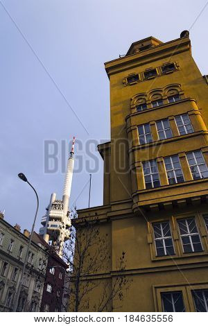 Prague Skyline With Zizkov Television Tower Transmitter