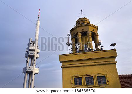 Prague Skyline With Zizkov Television Tower Transmitter