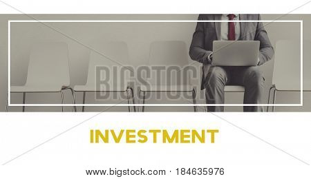 Businessman using laptop analysis data investment