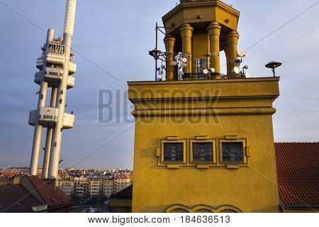 Prague Skyline With Zizkov Television Tower Transmitter