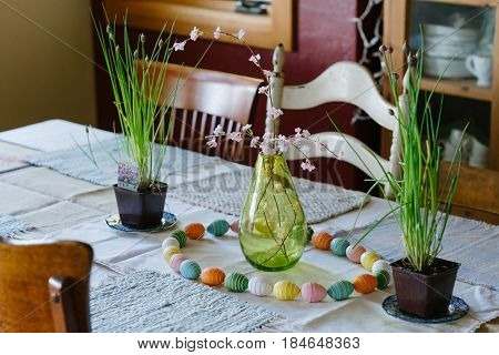 Easter supper to be served at this decorated dinner table.