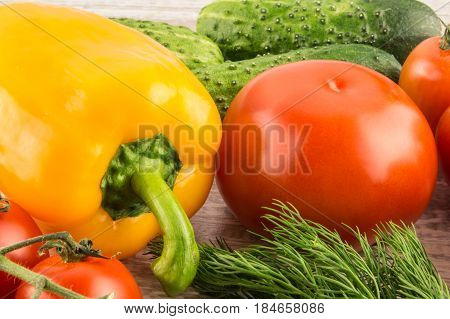 Cucumber, Cherry Tomatoes, Yellow Bell Pepper And Dill. Vegetarian Healthy Food