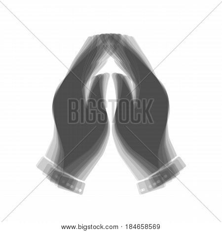 Hand icon illustration. Prayer symbol. Vector. Gray icon shaked at white background.