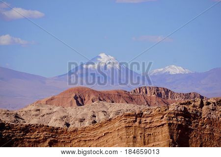 Mountainous desert landscape in Moon Valley of Chile's Atacama Desert