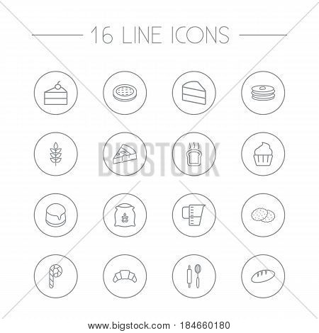 Set Of 16  Outline Icons Set.Collection Of Flour, Pizza, Pudding And Other Elements.