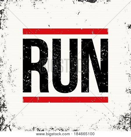 Running. Sportswear emblem. Athletic apparel design with lettering and stripes. T-shirt print and clothing branding. Vector