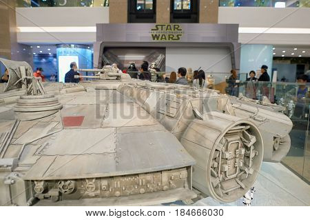 HONG KONG - CIRCA DECEMBER, 2015: Millennium Falcon at exhibition on second floor in Times Square