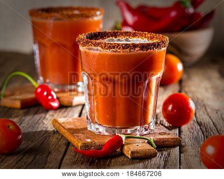 Spicy bloody Mary cocktail with smoked ground chili - merquen