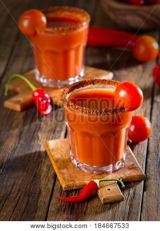 Spicy bloody Mary cocktail with smoked ground chili - merquen