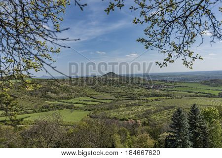 Spring nice sunny day near Kamyk village and Plesivec hill in north Bohemia