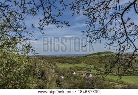 Spring nice sunny day near Kamyk village and Plesivec hill in north Bohemia