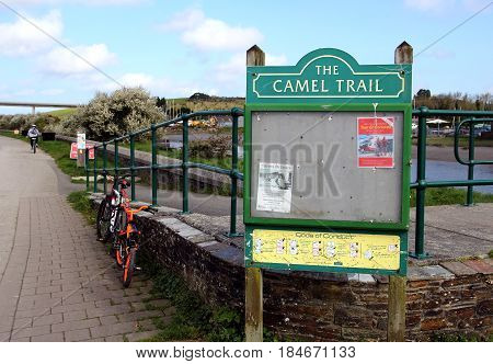 Wadebridge, Cornwall, Uk - April 6 2017: Noticeboard Showing The Camel Trail, On The Way From Wadebr