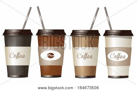 Fast Food. Set 4 Coffee Cup. Vector illustration