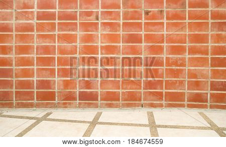 abstract red - brown brick wall pattern background rough texture and grunge surface backdrop with white wall.