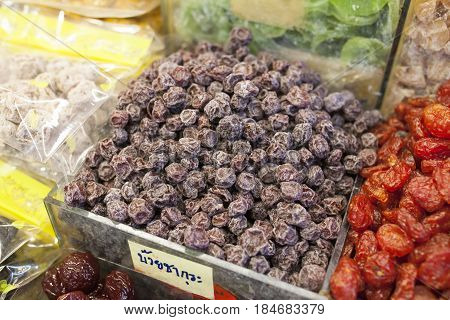 Mix of different dried fruits, product of Thailand.