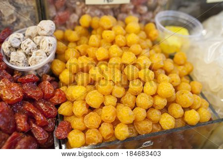 Mix of different dried fruits, product of Thailand.