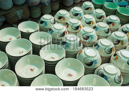 Ceramic cup on a shelf, ceramic products and industry in Thailand