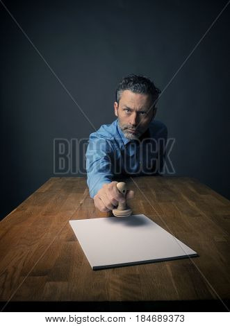 Business background with a stamp wide angle shot