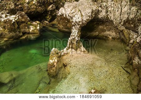 Scenic glacier carved canyon of Mostnice near Bohinj in Slovenia, Europe