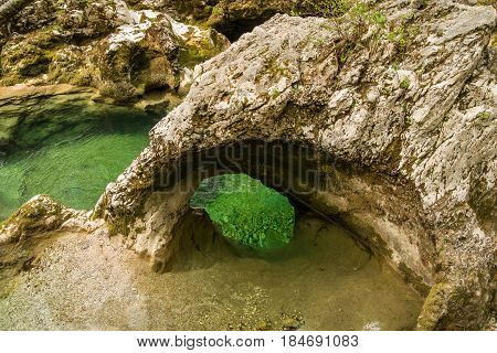 Scenic glacier carved canyon of Mostnice near Bohinj in Slovenia, Europe