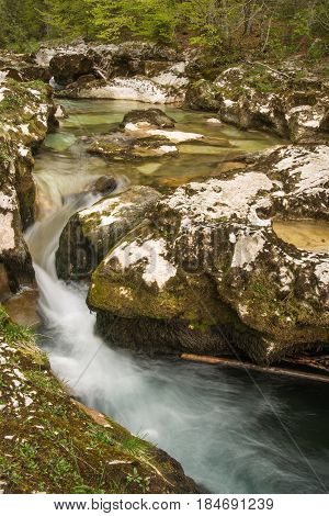 Scenic glacier carved canyon of Mostnice near Bohinj in Slovenia, Europe