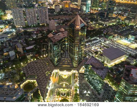 Bangkok Thailand - May 3 2017: An aerial of view SCB Park Plaza Siam Commercial Bank Head Office in Bangkok on May 3 2017